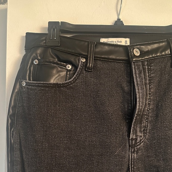 A&F Black Denim Jeans with Leather Accents - Picture 2 of 4